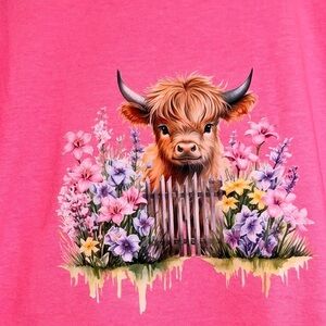 Highland cow shirt medium kids hot pink floral print cute adorable cotton